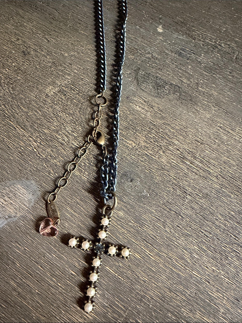 Delicate Pearl Cross Pendant Necklace - Black Chain Sabika